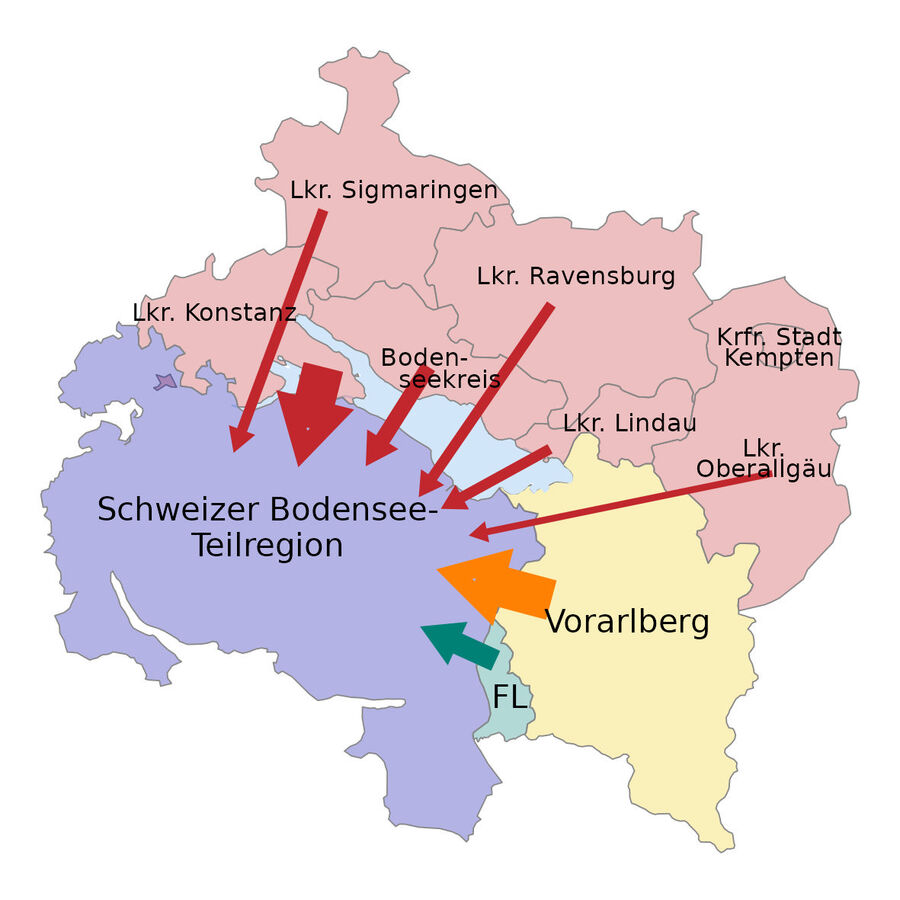 Einpendelnde Grenzgänger in die Schweizer Bodenseeregion